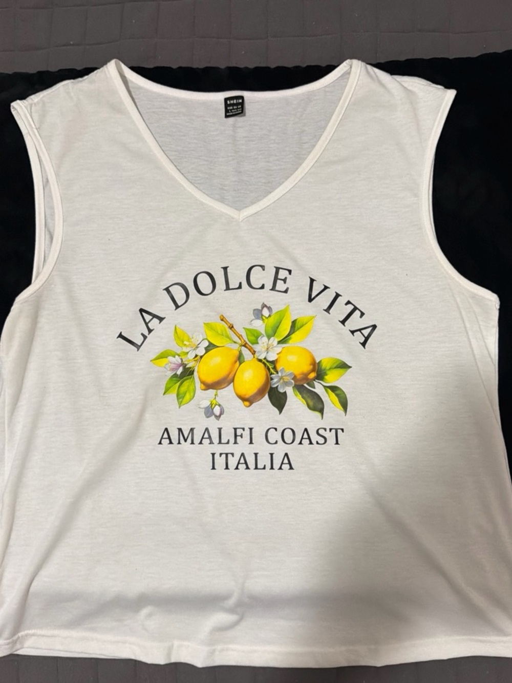 SHEIN White V-Neck Tank with Lemon Graphic